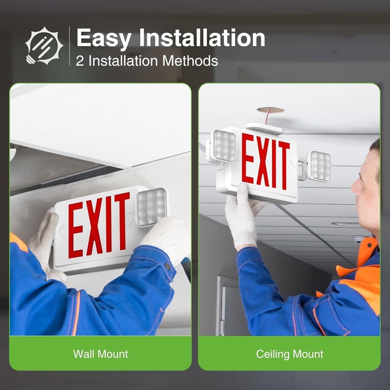 FREELICHT 2 Pack LED Exit Sign with Emergency Lights, Adjustable LED Emergency Exit Lights with Battery Backup, Easy To Install, UL Certified, AC 120/277V - Image 3
